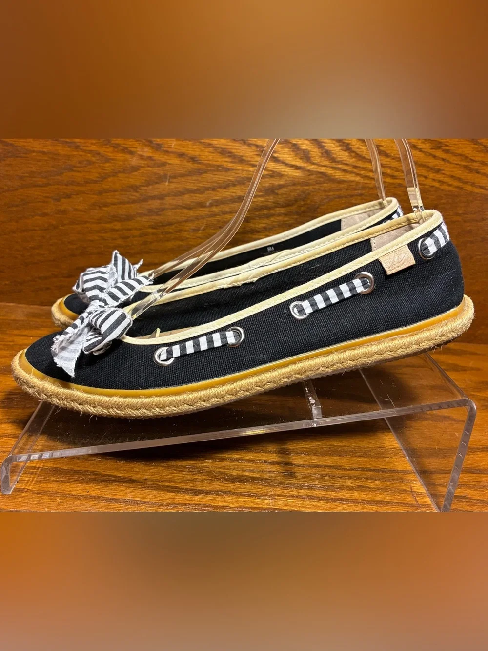 Sperry Striped Bow Canvas Espadrille Boat Flats Navy Size 8